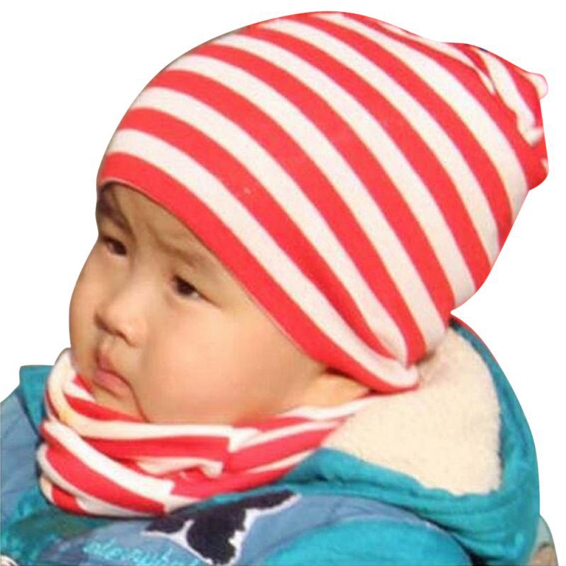 Set mũ trùm đầu và khăn choàng đan sọc màu trơn cho bé tập đi