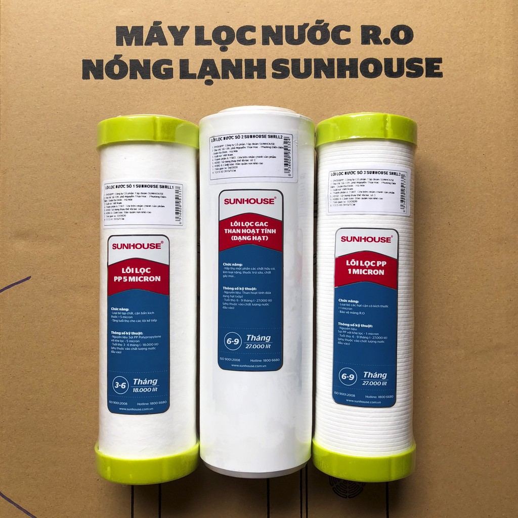 Bộ 3 lõi lọc nước thô Sunhouse số 1,2,3