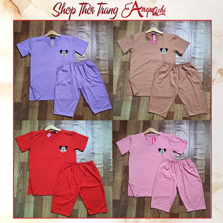 Đồ bộ nữ mặc nhà bộ mặc nhà bigsize sau sinh dễ thương thun cotton quần lửng set thỏ thêu S163