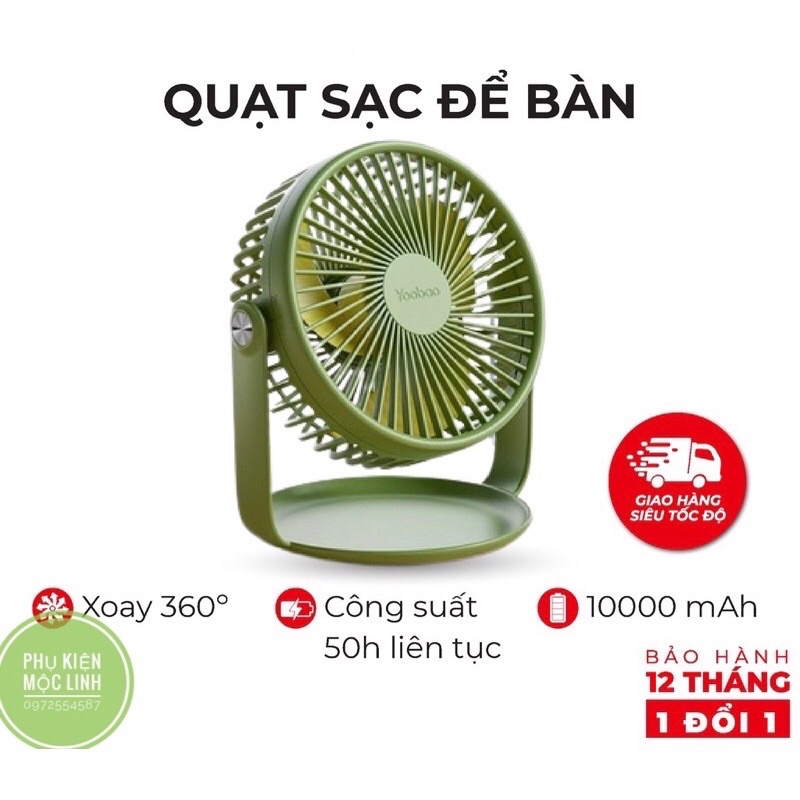 Quạt sạc tích điện mini để bàn Yoobao F2 PRO 10000mAh - Hàng chính hãng pin khủng