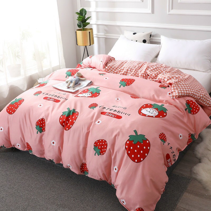 [Set] Ga Gối 💎SALE💎 Bộ drap giường nhẹ họa tiết Dâu hồng nhật hàn quốc chăn ga gia đình chất liệu Cotton cao cấp Linh Vũ