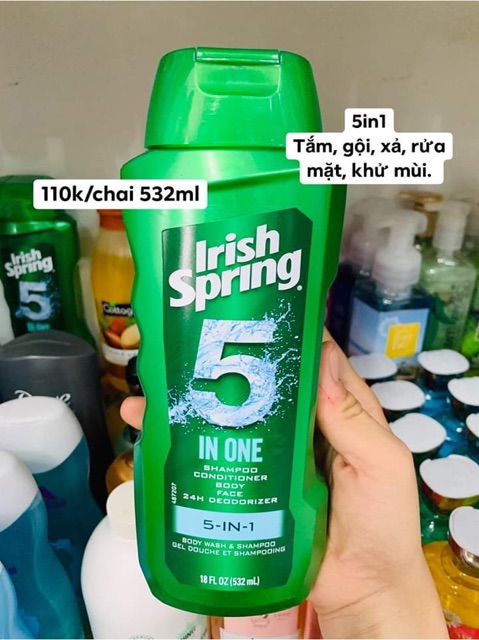 Sữa tắm gội xả Irish Spring 5 in 1 cho nam - chai 532 ml