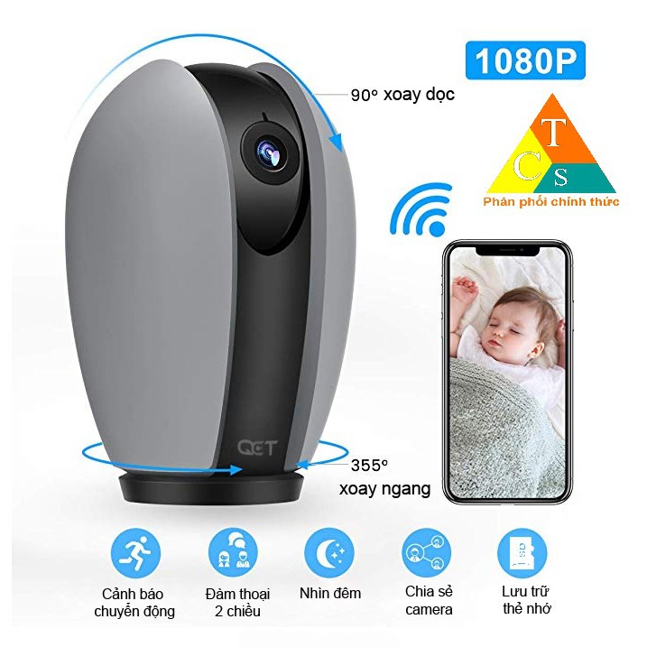 Camera ip giám sát QCT xoay 360 1080p gen2 Quốc Tế - Camera ip QCT xoay 2K 1296p