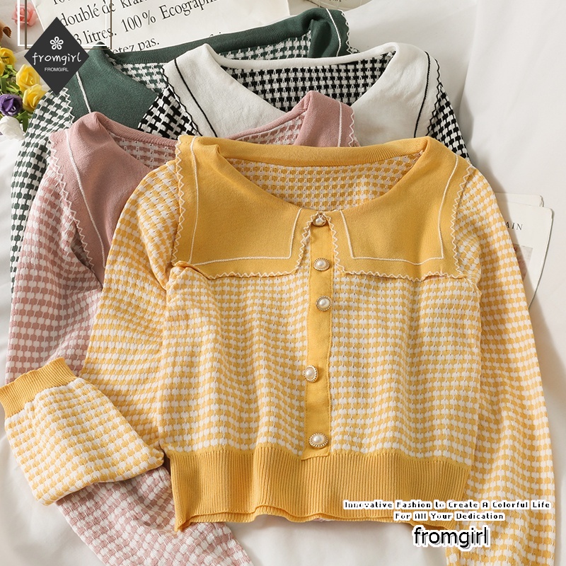 Mới Áo Sweater Tay Dài Sọc Ca Rô Thời Trang Mùa Thu 2021
