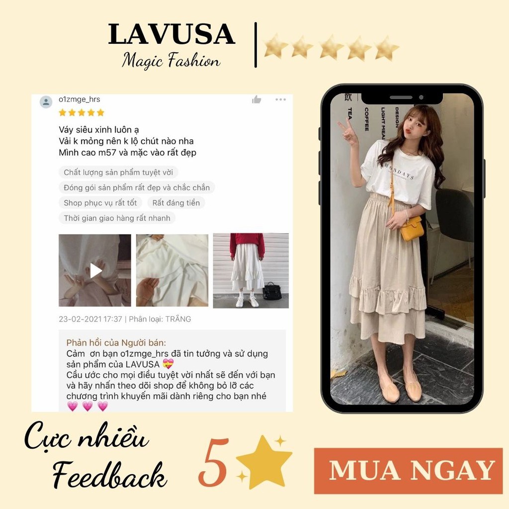 Chân Váy Midi Nữ Vintage 🦋 Chân Váy Vạt Bèo 2 Tầng 3 Màu Siêu Xinh LAVUSA CV25