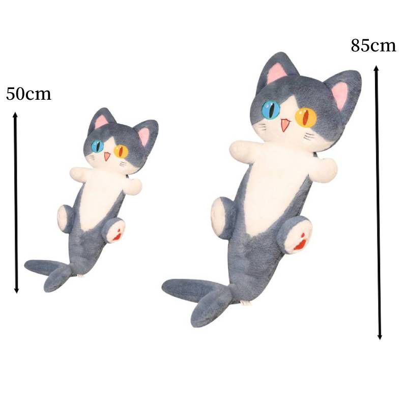 Búp bê nhồi bông cá mập mèo màu xám kết hợp màu sắc mắt khác nhau 50/ 85cm đáng yêu làm quà tặng cho trẻ em