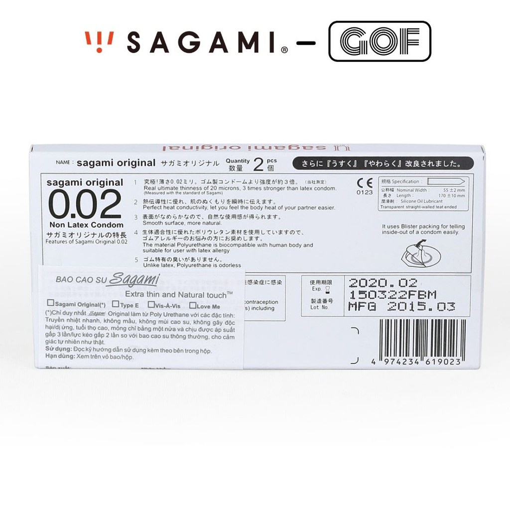 Bao cao su Sagami Original 002 size lớn - Bao cao su 002mm Nhật Bản Hộp 2 Cái bcs  – GoF Store