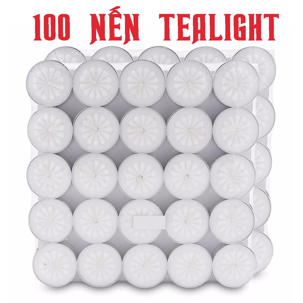 Nến tealight hoa mai 100v/hộp màu trắng vàng đỏ - ko mùi ko khói