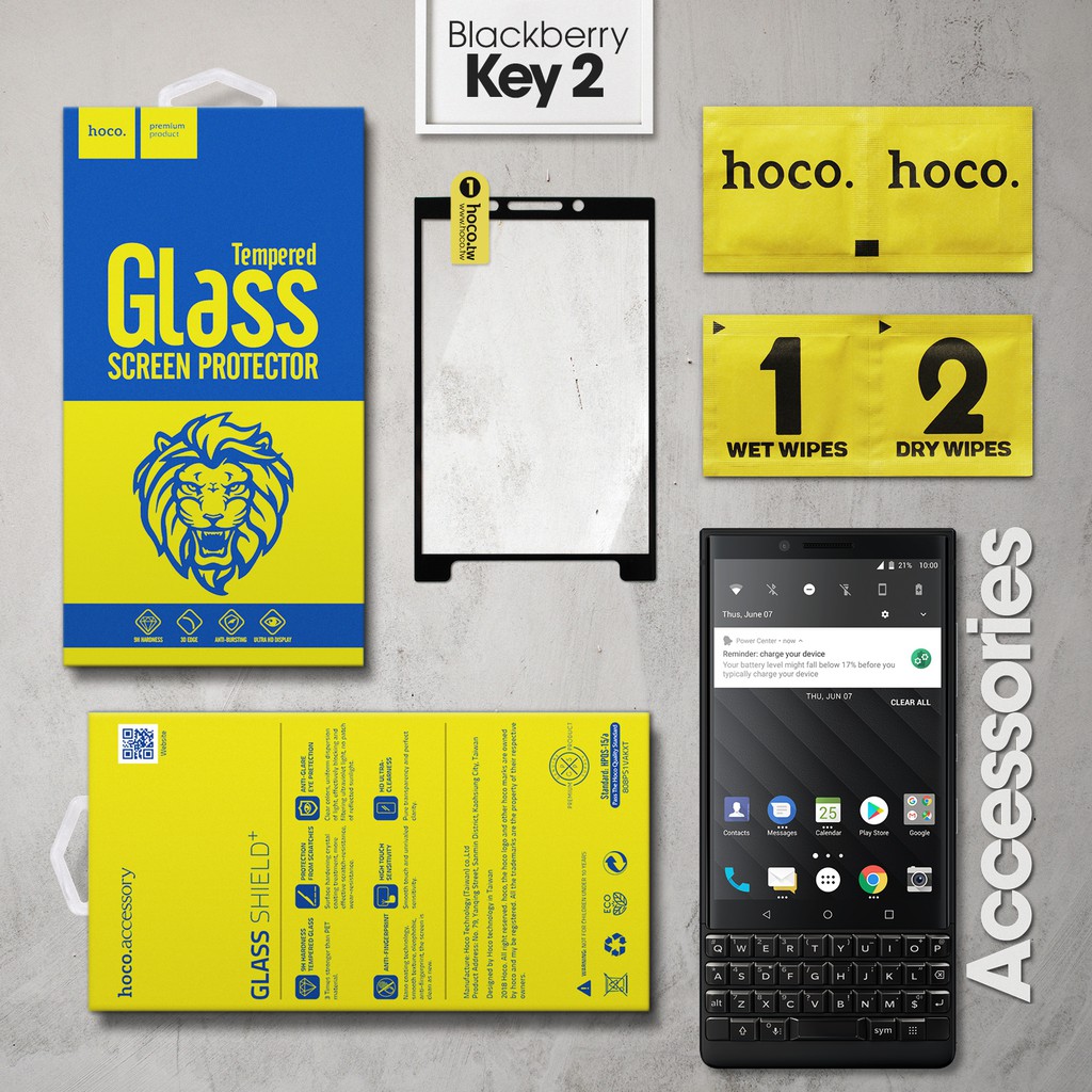 Cường lực Blackberry Key 2 hiệu Hoco.tw Full viền màu (Đen)