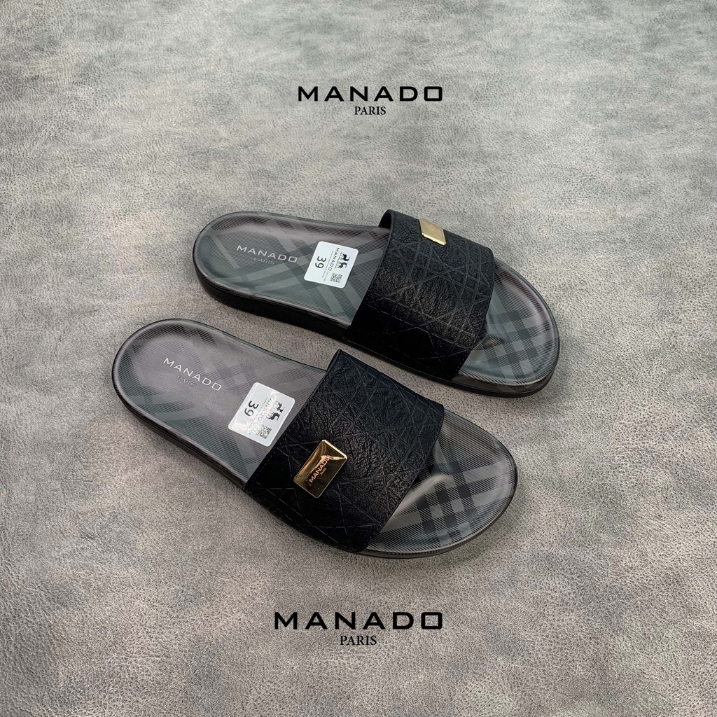 Dép da nam quai ngang cao cấp Manado Mã MND05 fullbox, quai da mềm mại, đế cao su thiết kế chắc chắn