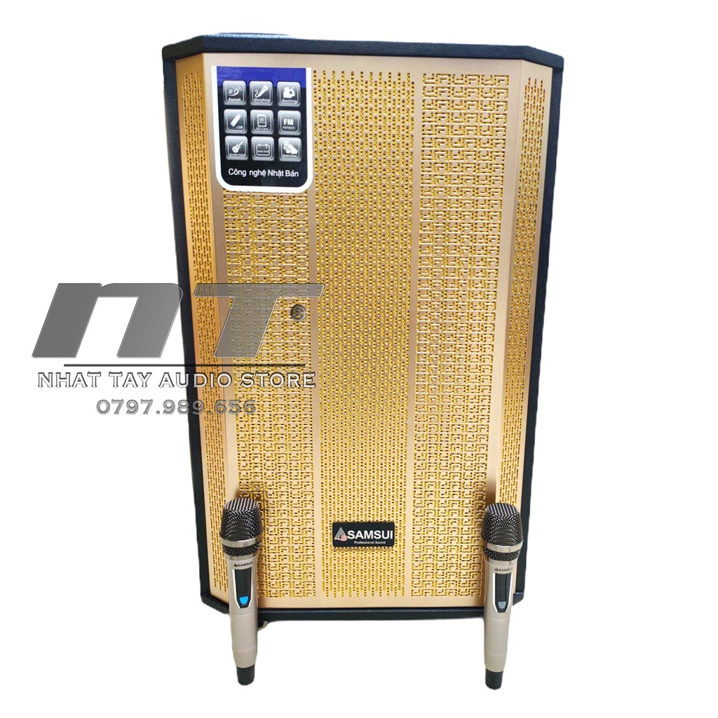 Loa kẹo kéo karaoke Samsui A03 - Bass 4 tấc tặng kèm 2 micro không dây UHF cao cấp [ Có video xem trước ]