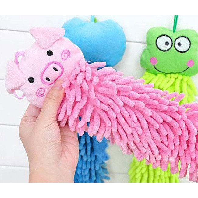 Khăn lau tay san hô siêu thấm hình thú,Khăn lau tay tròn họa tiết hình sư tử siêu thấm có móc treo