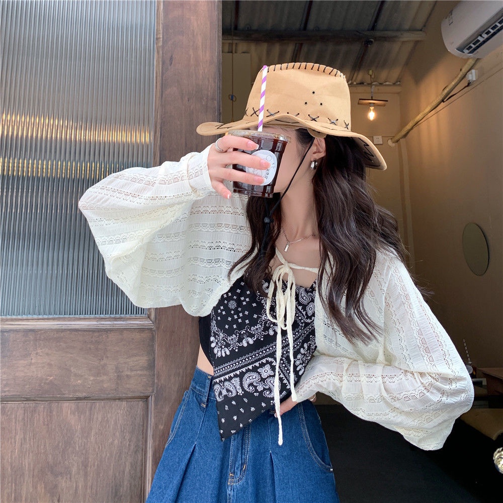 Set áo ống ngắn và áo khoác chống nắng in họa tiết phong cách thời trang ngoài trời (có bán lẻ)