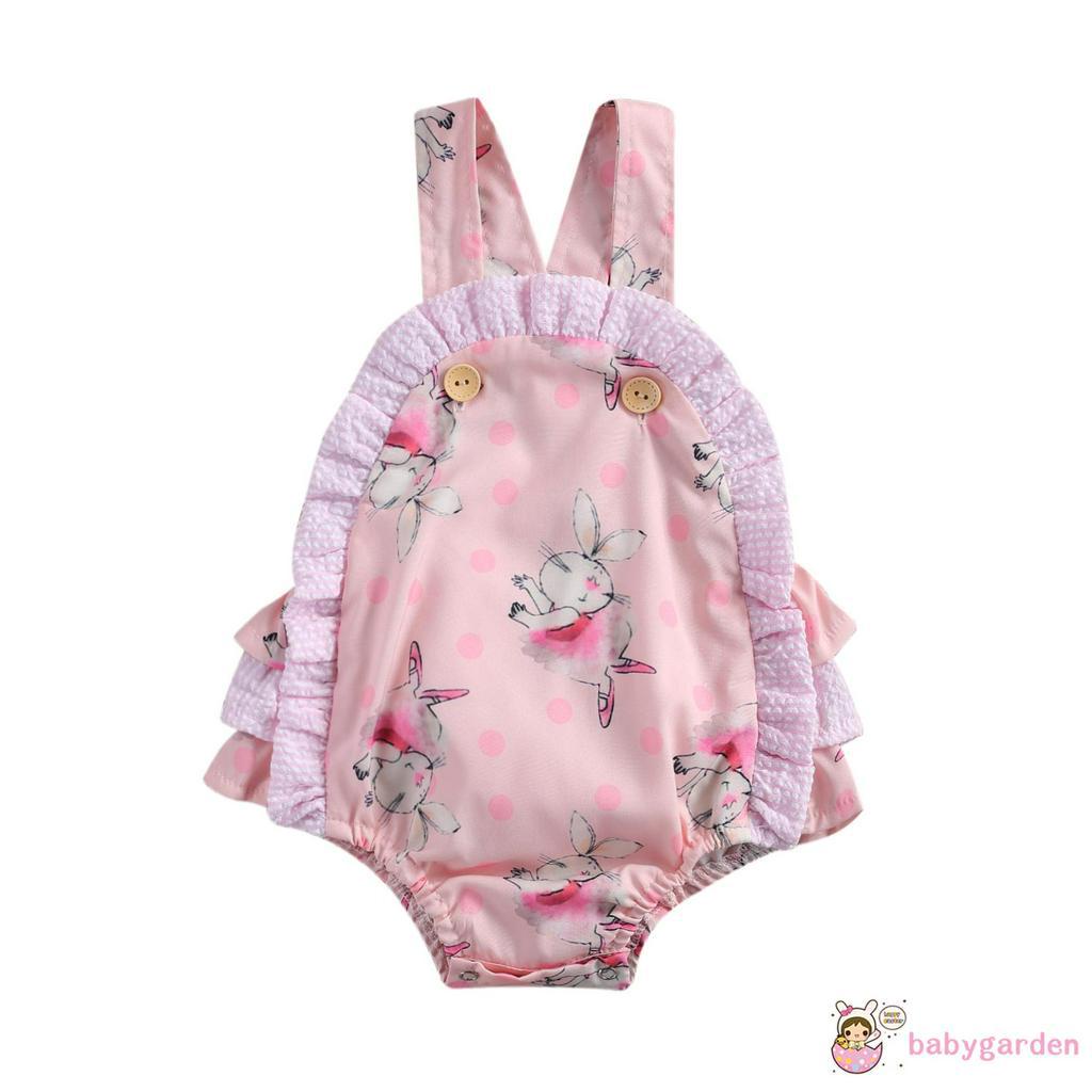 Bộ Áo Liền Quần In Hình Thỏ Màu Hồng Xếp Ly Dễ Thương Dành Cho Bé