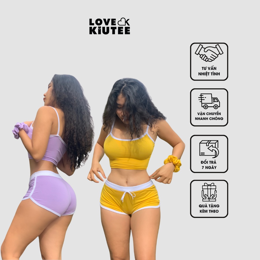 Nguyên bộ áo Croptop 2 dây và quần Booty Short ngắn ôm mông LOVEKIUTEE