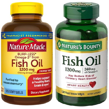 Dầu cá Fish Oil bổ mắt, tim mạch Nature Made Omega3 1000mg 150viên Nature’s Bounty 1200mg D3 90viên