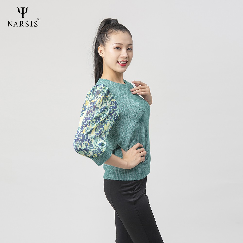Áo len nữ Narsis L0015 màu xanh phối tay voan