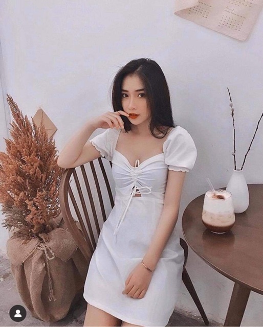 Đầm trắng Kikan Dress xoè nhẹ - đầm tay phồng có dây rút ở ngực - váy có lớp trong dày dặn ( kèm ảnh trải sàn )