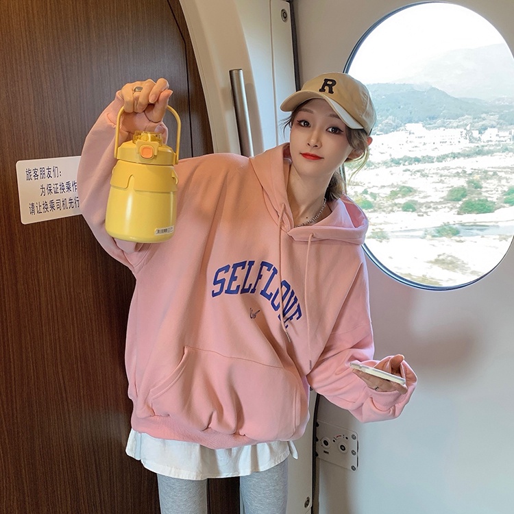 Áo hoodie ZHELIHANGFEI dài tay dáng rộng in họa tiết cá tính trẻ trung cho nữ