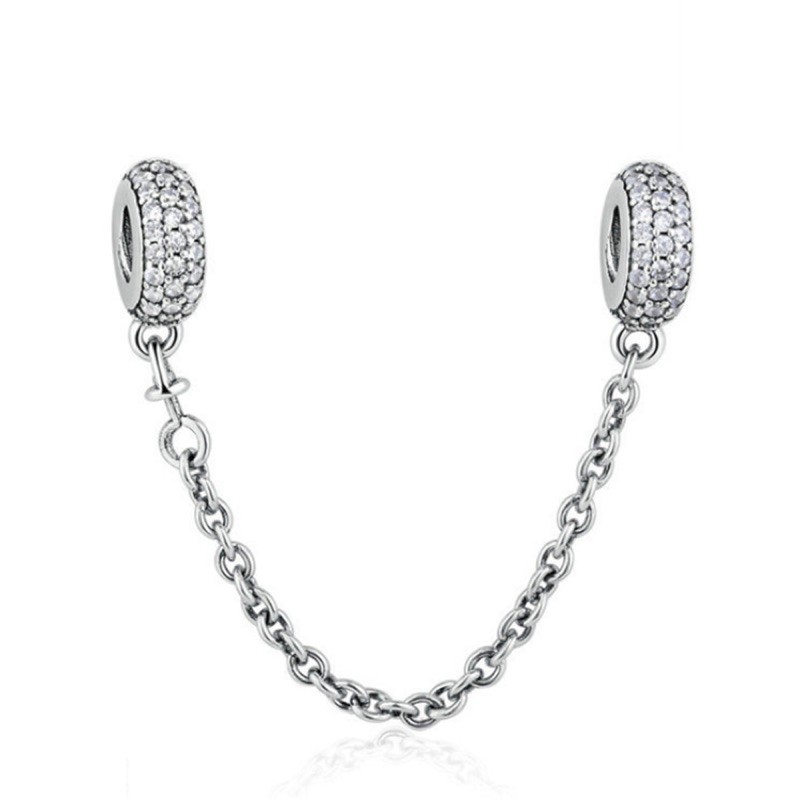 charm pan khoá chặn xích đính đá trắng bạc s925