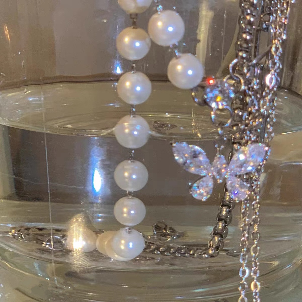 Dây Chuyền Inox Đính Đá Zircon Và Ngọc Trai Giả Thời Trang