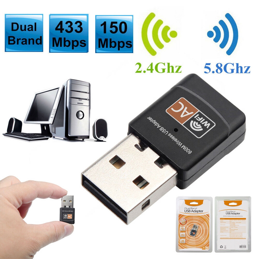 600Mbps Dual Band 2.4G/5GHz Wireless Lan USB 2.0 PC Wifi Adapter 802.11 AC