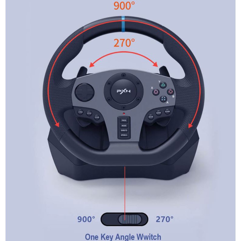 Vô lăng chơi game PXN V9 Gaming Racing Wheel – 270/900 Độ – Số Sàn 7 Cấp – Pedal Chân Côn – Có Rung