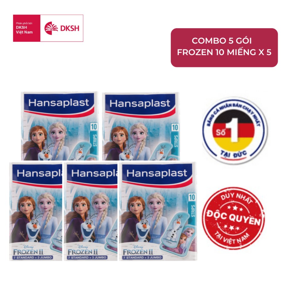 Combo 5 Băng cá nhân Hansaplast Disney Frozen II gói 10 miếng-Độc quyền duy nhất tại Việt Nam-Thương hiệu số 1 của Đức