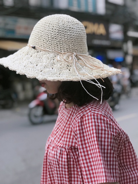 [Phụ kiện đi biển ] Nón/ Mũ cói mềm dây đan - Mũ đi biển phong cách vintage Juka Shop