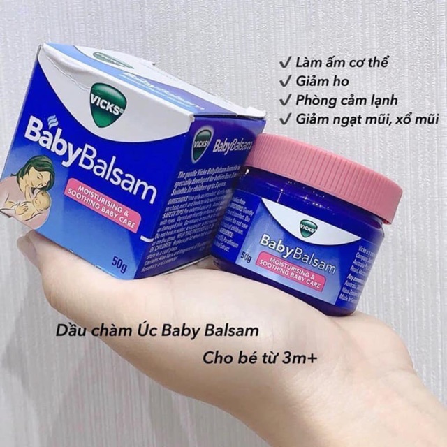 Dầu bôi ấm ngực Vick Baby Balsam Úc, giữ ấm cho bé 50g [ babyboo]