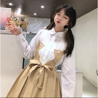 Váy babydoll dài tay thêu mèo