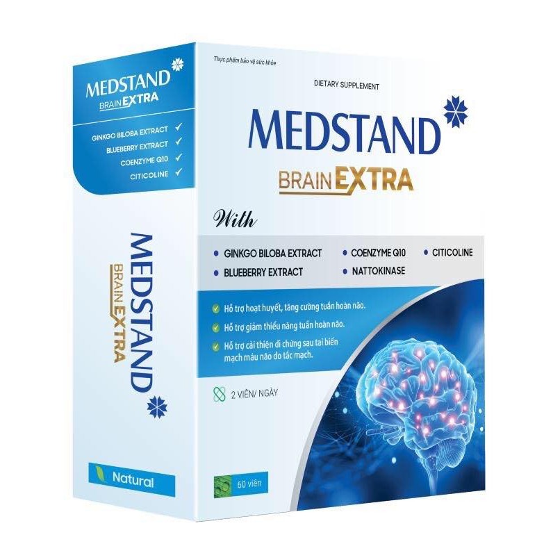 MEDSTAND BRAIN EXTRA – Hỗ trợ hoạt huyết, tăng cường tuần hoàn não, cải thiện di chứng sau tai biến mạch máu não (60V)