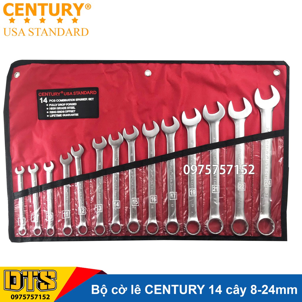 ⚜️FREESHIP⚜️ Bộ cờ lê CENTURY USA STANDARD 14 chi tiết 8-24mm (Vòng miệng - Đầu tròng) - Hàng chính hãng - Bản mới nhất