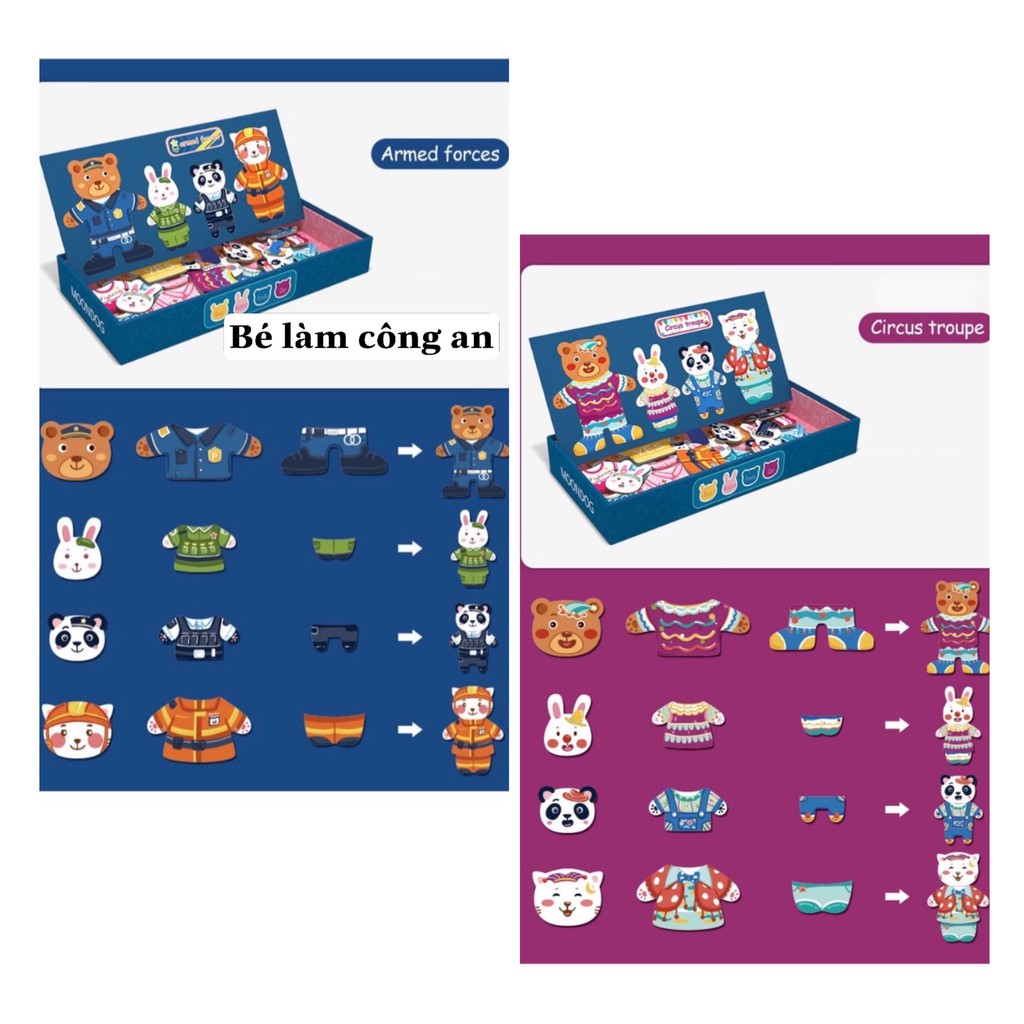 Bộ ghép hình có nam châm phối đồ cho Gấu Thỏ, 5 chủ đề đoàn xiếc, trường học, cảnh sát..  - Beofamily