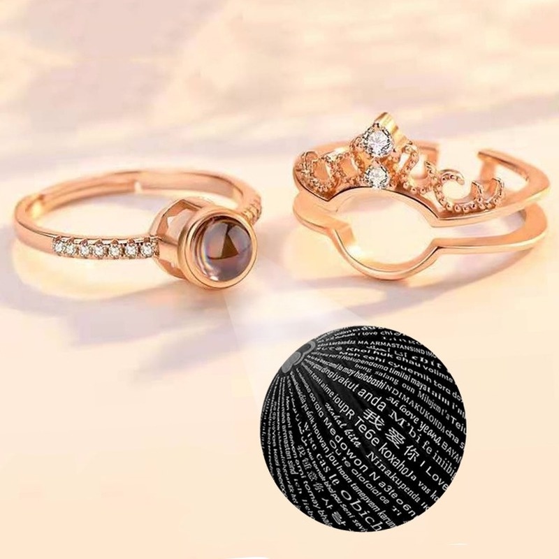 Set 100 nhẫn 2 trong 1 hình vương miện đính đá lãng mạn cho cặp đôi