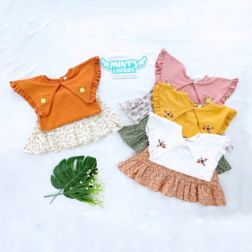 Set váy bé gái áo bèo chân váy hoa dễ thương MINTSCLOSET Mint's Closet tay ngắn 2 3 4 5 6 tuổi - GS1068