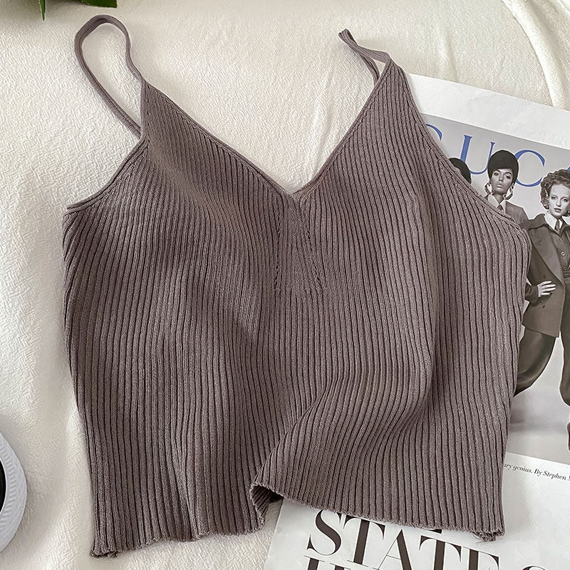 Áo Dệt Kim Sát Nách Cổ Chữ V Quyến Rũ Thời Trang Hè Cho Nữ