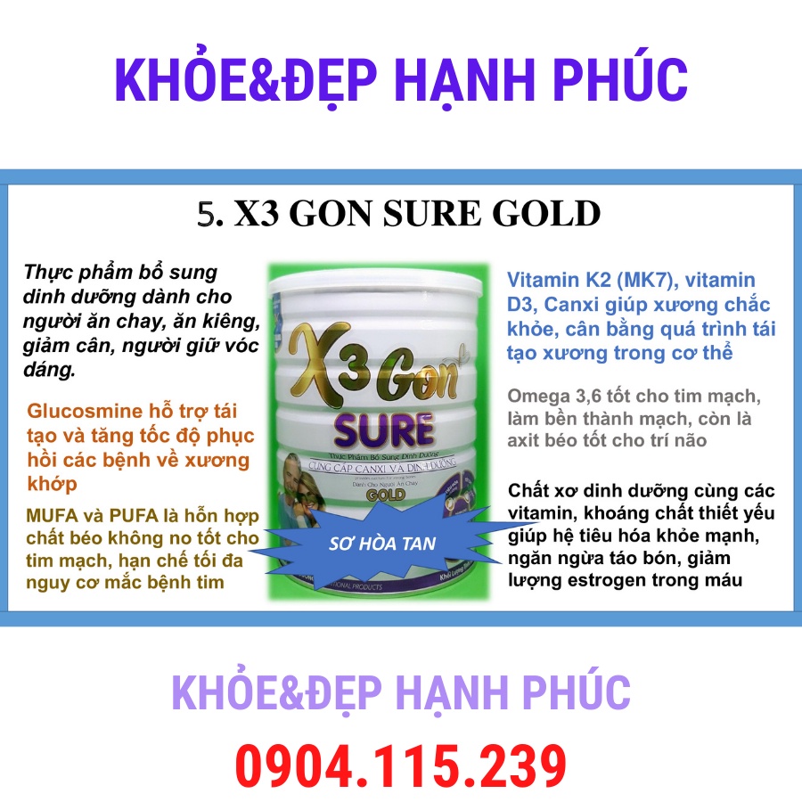 [ Date T5/24 ] Sữa x3 gon sure gold bổ sung dinh dưỡng cho người ăn chay – 900 gr/hộp
