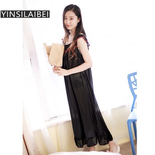 Đầm ngủ lụa satin sát nách dáng dài cỡ lớn 2022 thời trang mùa hè quyến rũ cho nữ