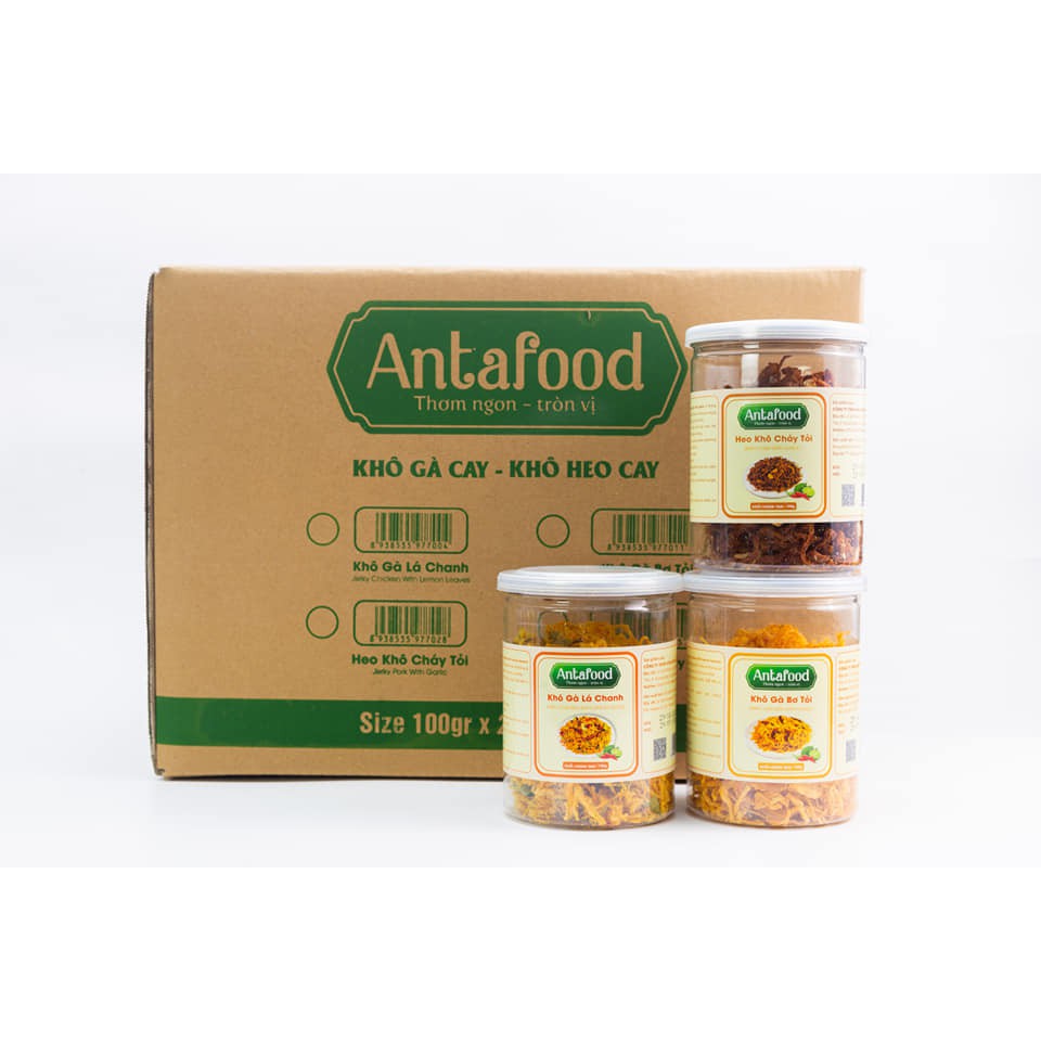 Thịt khô ăn liền Antafood 100g/hộp (Heo khô cháy tỏi / Khô gà bơ tỏi / Khô gà lá chanh)