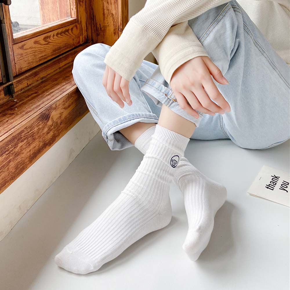 Đôi Vớ Cotton Thoáng Khí Thêu Họa Tiết Hoạt Hình Phong Cách Hàn Quốc Thời Trang Mùa Hè Cho Nữ