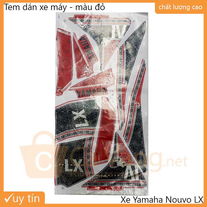 Tem xe máy Nouvo LX 135 LC - LOẠI 3 lớp, TEM tốt dán dàn áo xe màu ĐỎ ĐEN