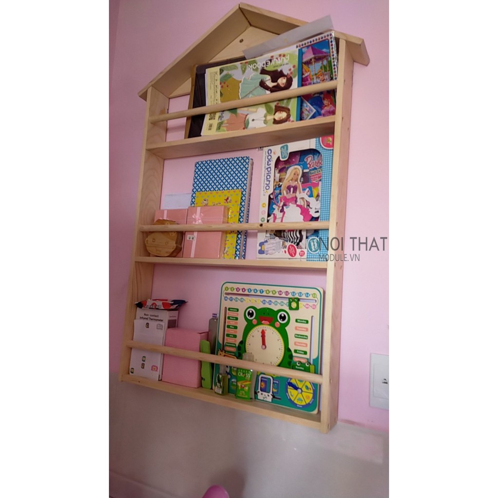 Kệ sách treo tường decor cho bé, Kệ sách trang trí cho bé yêu sản phẩm làm từ gỗ thông tự nhiên
