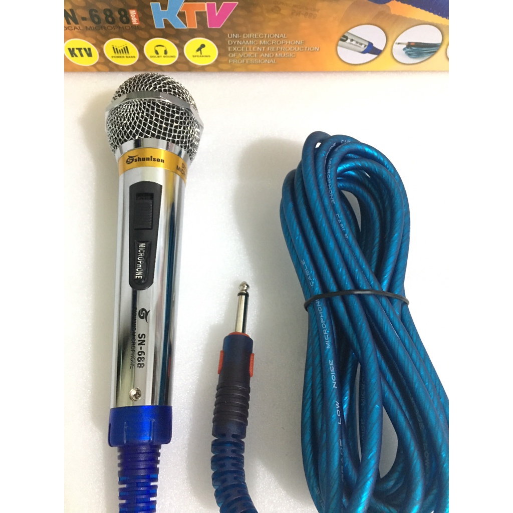 Micro Có Dây SHUNISON SN 688 ,Tay Cầm Khung Thép Không Gỉ, Dây Dẫn Liền Mic, Thu Hút Giọng Tốt .Tăng Khả Năng Giảm Hú