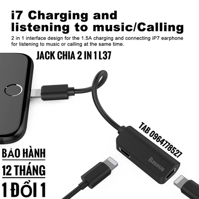 Bộ chia cổng Lightning 1 thành 2 Baseus L37 cho iPHONE