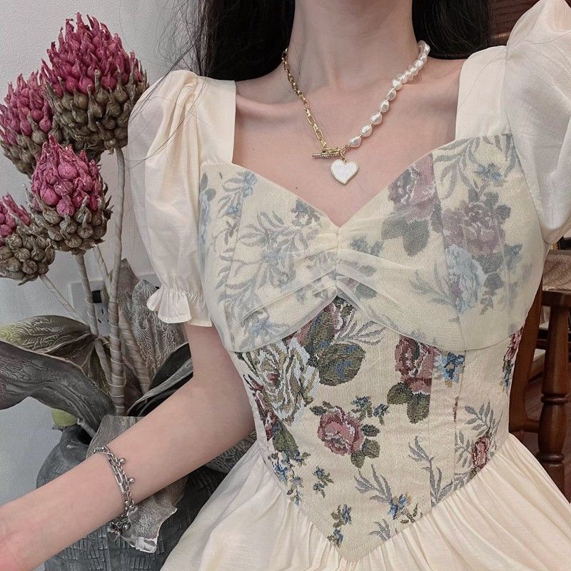 Đầm Midi Eo Vừa In Họa Tiết Tranh Sơn Dầu Phong Cách Retro Mùa Hè Mới Cho Nữ