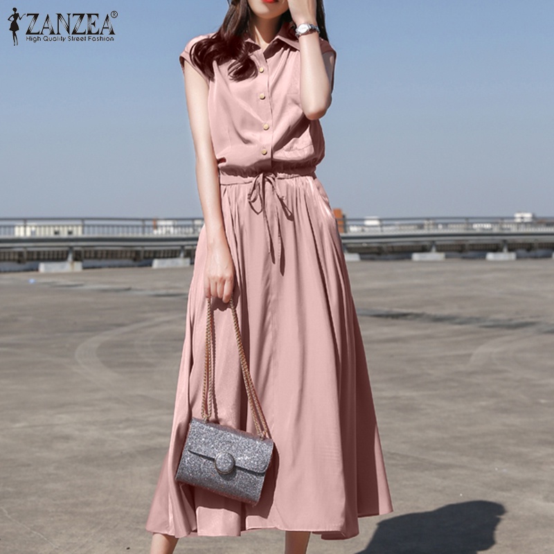 Đầm dài không tay màu trơn ZANZEA thời trang cho nữ