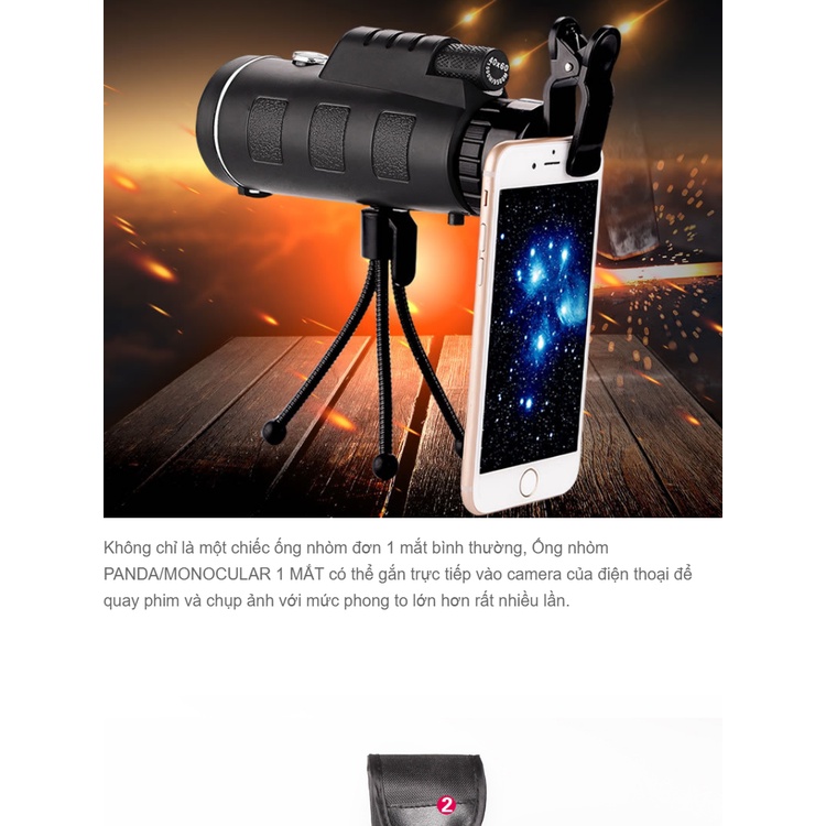 ,Ống Nhòm Xuyên Kính, Ống Nhòm Điện Thoại hồng ngoại
PANDA/MONOCULAR 1 Mắt Cao Cấp, Nhìn Siêu Xa, Siêu Nét