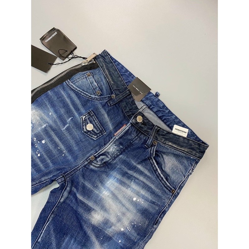 Quần bò nam xanh rách khóa zip, ống đứng hàng spf.