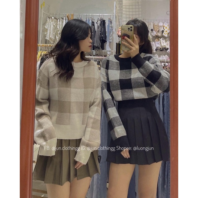 Áo len kẻ ô Korea - ẢNH CHỤP THẬT